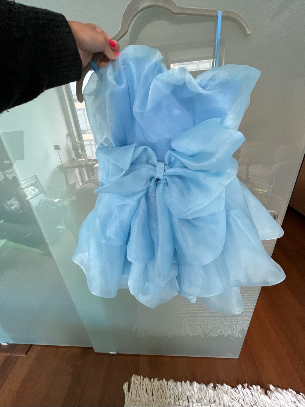 Light Blue Party Dress with Bow Accent